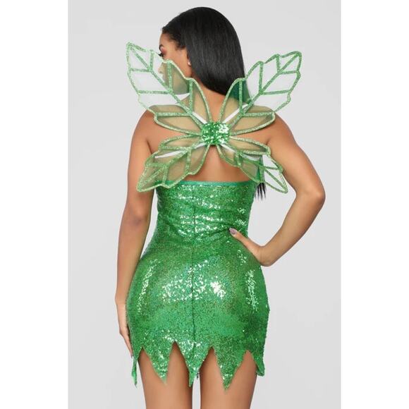 NEW Roma Tinkerbell Fairy Costume Green Glitter Mini Dress with Wings Size Small - Picture 4 of 9